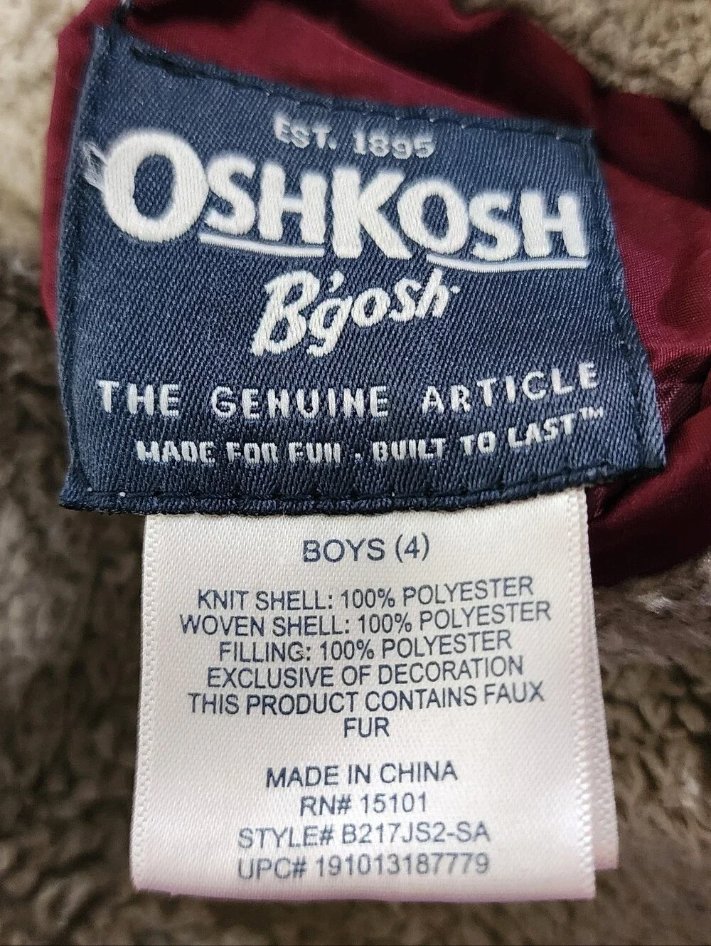 Oshkosh B'gosh Reversible Blue Maroon Full Zip Hooded Puffer Coat Boy's 4 Used